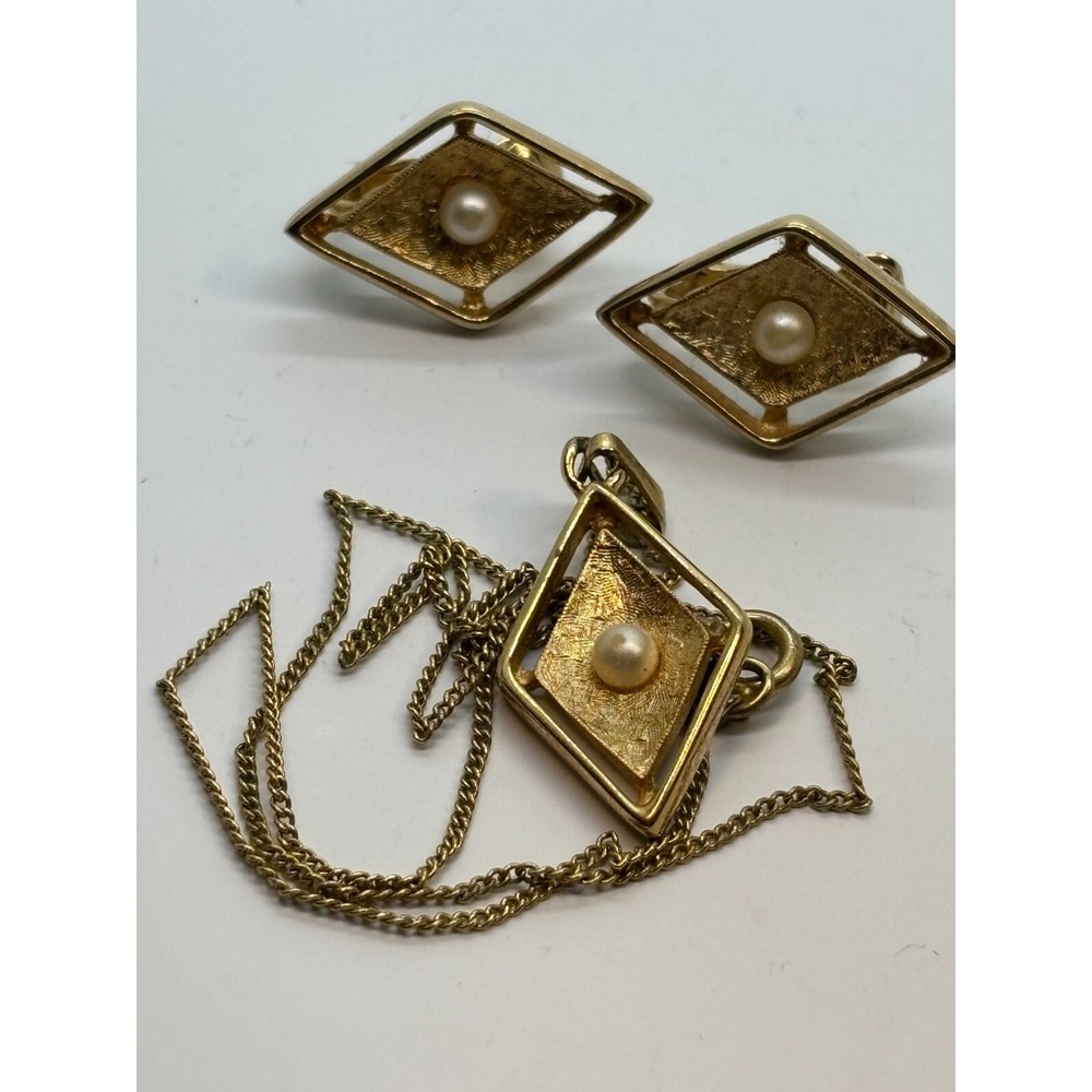 Vintage Earring Necklace Set Gold Tone Art Nouveau Style Sarah Coventry‎ Signed